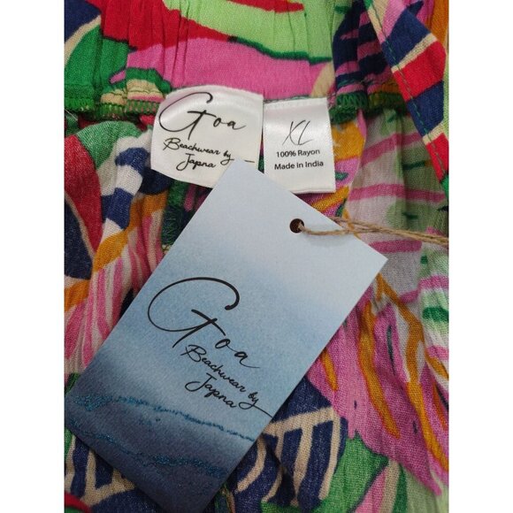 Women's Goa Breezy Tropical Leaf Print XL, Rayon Sleeveless Flowy Summer Dress. - Picture 3 of 7